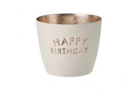 Gift Company Madras Windlicht M, Happy Birthday weiss/gold