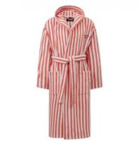 Lexington Striped Cotton Mix Hoodie Bademantel Coral/White, Coral, schick