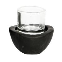 WMG Holz Windlicht Teak mit Glas schwarz